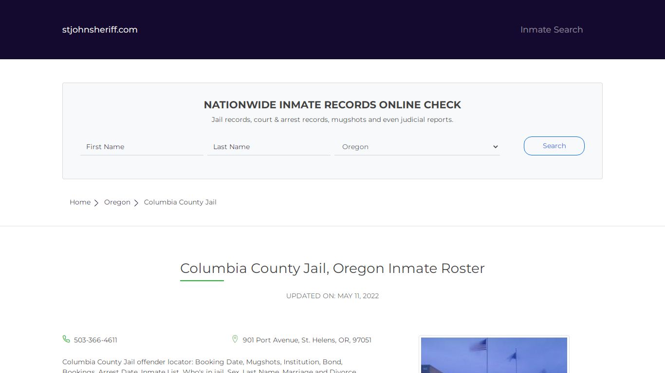 Columbia County Jail, Oregon Inmate Roster