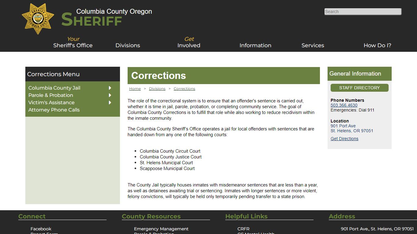 Columbia County Oregon Sheriff - Corrections